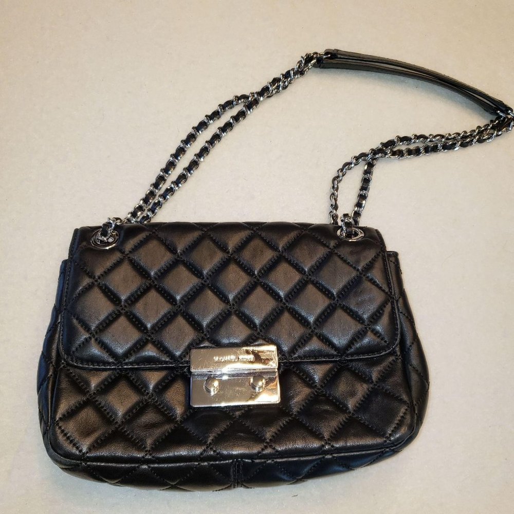 Michael Kors Sloan Black Quilted Bag Silver